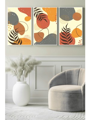 Yaprak Dokulu Modern Formlar 3'lü Kanvas Tablo