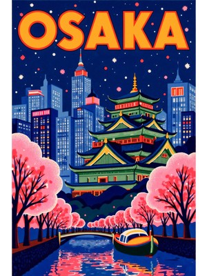 Osaka Gece Şehir Manzarası Kanvas Tablo