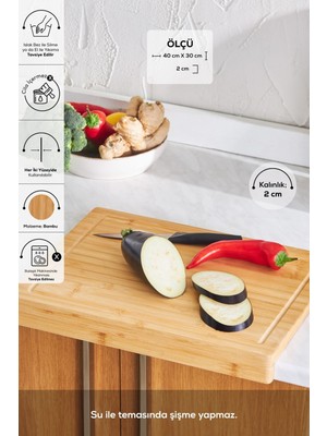 40 cm Bambu Kesme Tahtası, Şık ve Dayanıklı Tezgah Üstü Seçenek