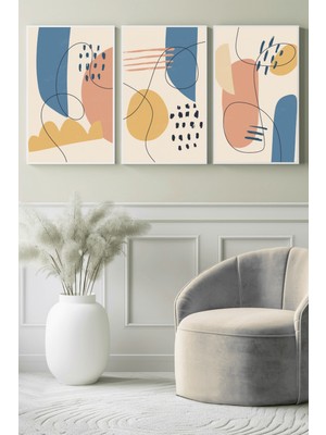 Pastel Soyut Dokunuşlar 3'lü Kanvas Tablo