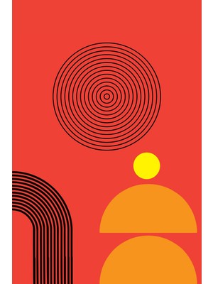 Kırmızı Arka Planlı Retro Geometrik Modern Kanvas Tablo