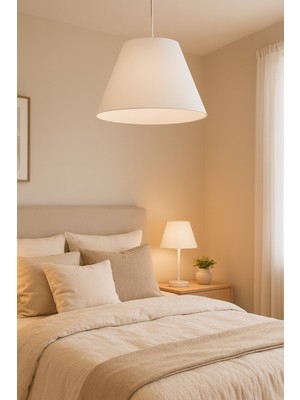 Feyza Design Beyaz Üçlü Konik Abajur Avize Takımı, Şık Yatak Odası Aydınlatması