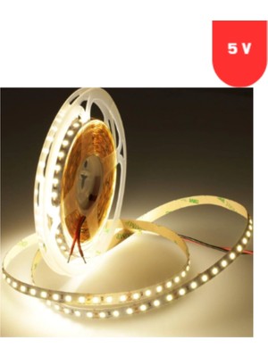 Powerr Led Aydınlatma 5 Volt 5 mm 2835 Smd 3000 K Günışığı Iç Mekan 120 Ledli 5 Metre Şerit LED