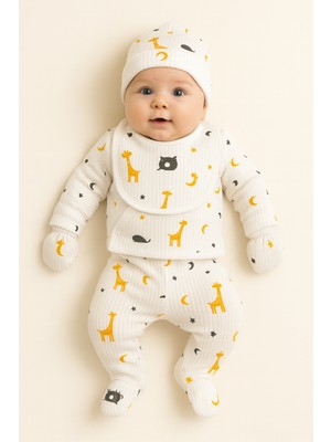 Omy 5'li Hastane Çıkışı % 100 Pamuklu Set Fitilli Desenli Yenidoğan Extra Konfor