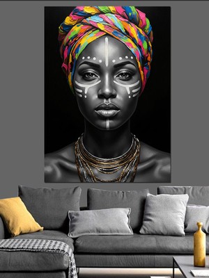 Karizma Tablo Afrikalı Renkli Kadın Portre Dekoratif Kanvas - Mdf Ahşap Tablo
