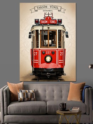 Karizma Tablo Kırmızı Tramvay Istanbul Şehir Dekoratif Kanvas - Mdf Ahşap Tablo