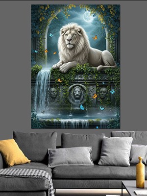 Tablomega Kral Aslan ve Çeşmesi Dekoratif Kanvas - Mdf Ahşap Tablo