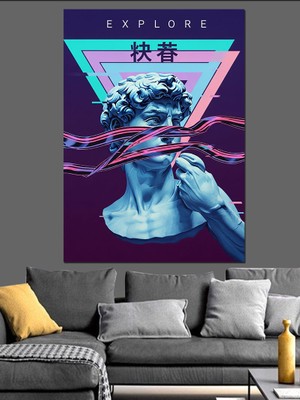 Karizma Tablo Antik Heykel Neon Sanat Dekoratif Kanvas - Mdf Ahşap Tablo