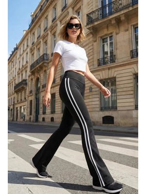 Pastelastore Yüksek Bel Yan Şeritli Ispanyol Paça Kadın Tayt