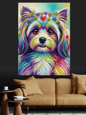 Tablomega Renkli Köpek Yavrusu Sevimli Dekoratif Kanvas - Mdf Ahşap Tablo