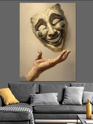 Artmeg Antik Tiyatro Maskesi Heykeli Dekoratif Kanvas - Mdf Ahşap Tablo
