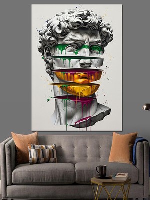 Artmeg Rengarenk Yüz Soyut Heykel Dekoratif Kanvas - Mdf Ahşap Tablo