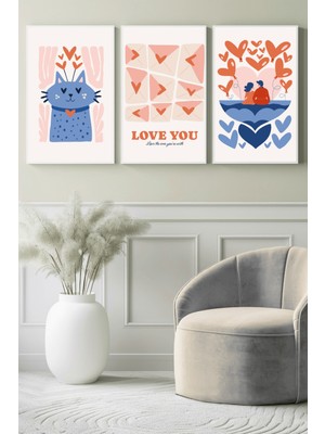 Aşk Temalı Illüstratif 3’lü Kanvas Tablo