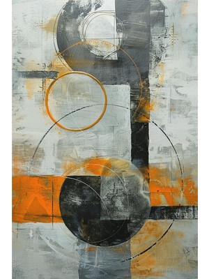 Turuncu Vurgulu Gri Geometrik Soyut Kanvas Tablo