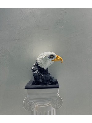 Lamazif Dekoratif Kartal Büst Biblo – 30X30 cm Polyester Obje, Sanatsal Ev ve Ofis Aksesuarı