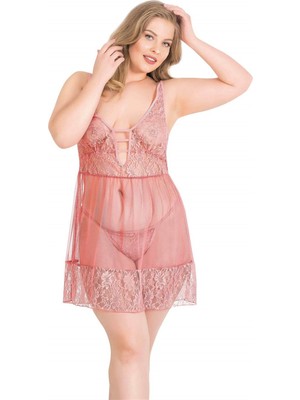 Çamaşır Kenti Büyük Beden Mercan Kısa Tül Gecelik