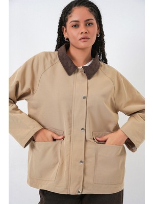 Hiccup Kadın Bdart Düğmeli ve Cepli Gabardin Ceket Bej Doğal