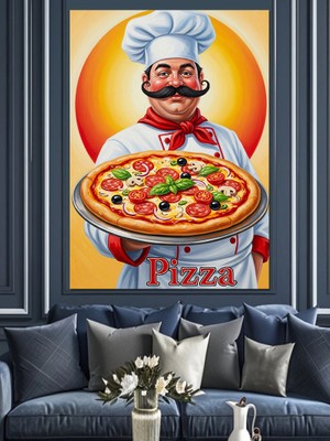 Artmeg Pizza Yapan Usta Aşçı Dekoratif Kanvas - Mdf Ahşap Tablo