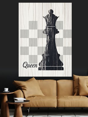 Artmeg Siyah Beyaz Vezir Satranç Dekoratif Kanvas - Mdf Ahşap Tablo