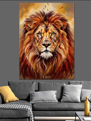 Artmeg Aslan Portresi Vahşi Güç Dekoratif Kanvas - Mdf Ahşap Tablo