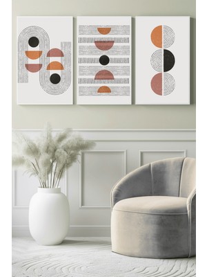 Minimal Yarım Daire Formlar 3’lü Kanvas Tablo
