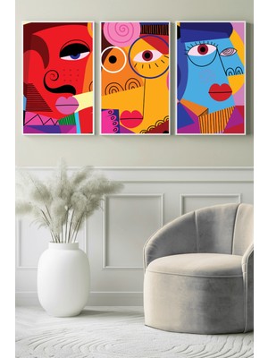 Renkli Soyut Portreler 3’lü Set Kanvas Tablo