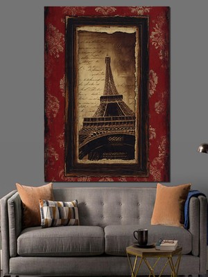 Artmeg Eyfel Kulesi Pencereli Çerçeve Dekoratif Kanvas - Mdf Ahşap Tablo