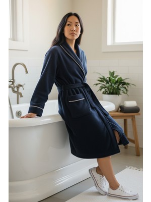 % 100 Pamuklu Laodikeia Şalyaka Bornoz Kadın Erkek Unisex Beyaz