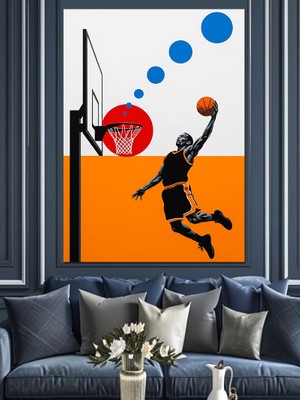 Tablomega Basketbol Oyuncusu Zıplama Dekoratif Kanvas - Mdf Ahşap Tablo
