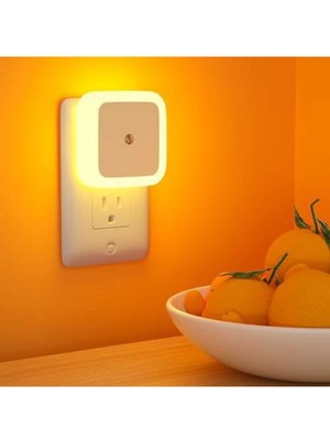 Feyza Design Gece Otomatik LED Lambası, Amber Renk, 1 Watt, Fotoselli, Enerji Tasarruflu