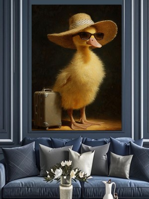 Karizma Tablo Şapkalı Ördek Komik Figür Dekoratif Kanvas - Mdf Ahşap Tablo