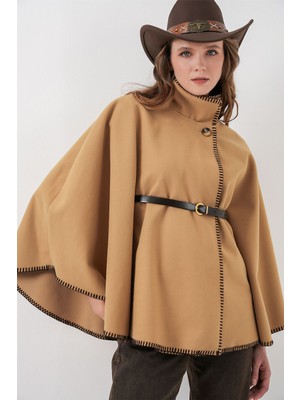 Hiccup Kadın Bdart Çoban Dikiş Detaylı Kemerli Panço Kehribar Sarısı