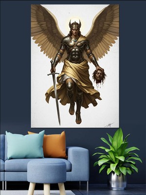 Tablomega Kanatlı Melek Heykeli Savaşçı Dekoratif Kanvas - Mdf Ahşap Tablo