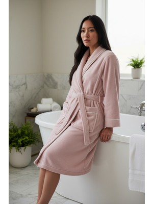 % 100 Pamuklu Laodikeia Şalyaka Bornoz Kadın Erkek Unisex Beyaz