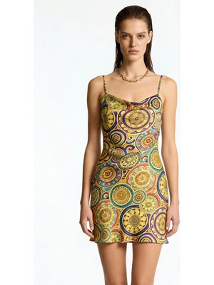 Feu De Elu Etincelle Vionne Degaje Yaka Askılı Kısa Saten Gecelik