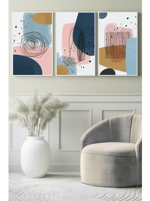 Modern Pastel Formlar 3’lü Kanvas Tablo