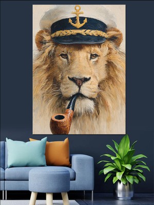 Karizma Tablo Pipo Içen Aslan Kral Dekoratif Kanvas - Mdf Ahşap Tablo