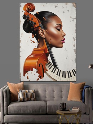 Karizma Tablo Afrikalı Kadın Müzisyen Portresi Dekoratif Kanvas - Mdf Ahşap Tablo