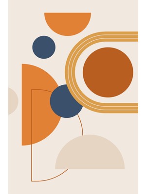 Turuncu, Lacivert ve Bej Tonlarda Modern Geometrik Kanvas Tablo