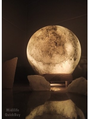 Feyza Design Doğal Küre Lamba Dekoratif Tuz Lambası Abajur, Yumuşak ve Sıcak Işık