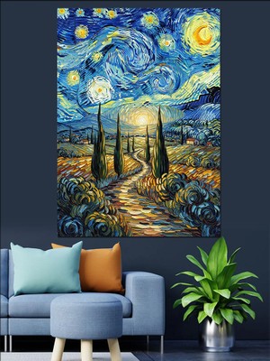 Karizma Tablo Van Gogh Yıldızlı Gece Dekoratif Kanvas - Mdf Ahşap Tablo