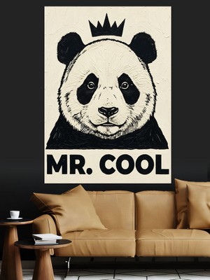 Artmeg Bay Cool Panda Portresi Dekoratif Kanvas - Mdf Ahşap Tablo