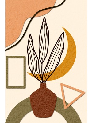 Modern Bitki Formlu Soyut Kanvas Tablo