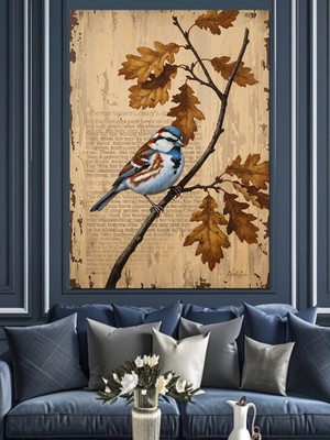 Tablomega Kuş Ağaç Dalı Çizim Dekoratif Kanvas - Mdf Ahşap Tablo