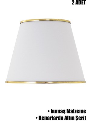 Feyza Design Şeritli Modern Beyaz Gold Ikili Abajur Şapkası, Şık ve Şık Tasarım