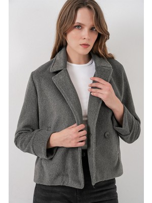 Hiccup Kadın Bdart Dokulu Kruvaze Yaka Ceket Gri