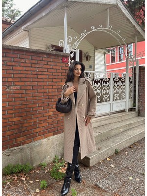 Rengastyle Kadın Apoletli Beli Kuşaklı Içi Astarlı Kaşe Kaban