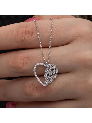 Özcömert Silver Gümüş Baget Taşlı Kalp Kadın Kolye