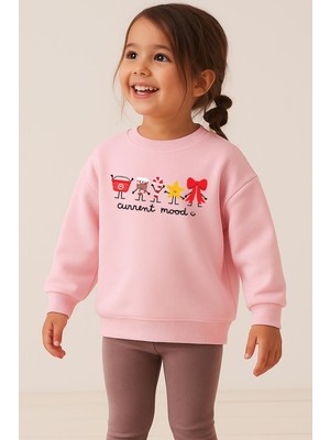 Monila Kız Çocuk Yılbaşı Temalı 3 Iplik Kumaş Pamuklu Sweatshirt