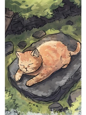 Doğada Uykucu Kedi Kanvas Tablo